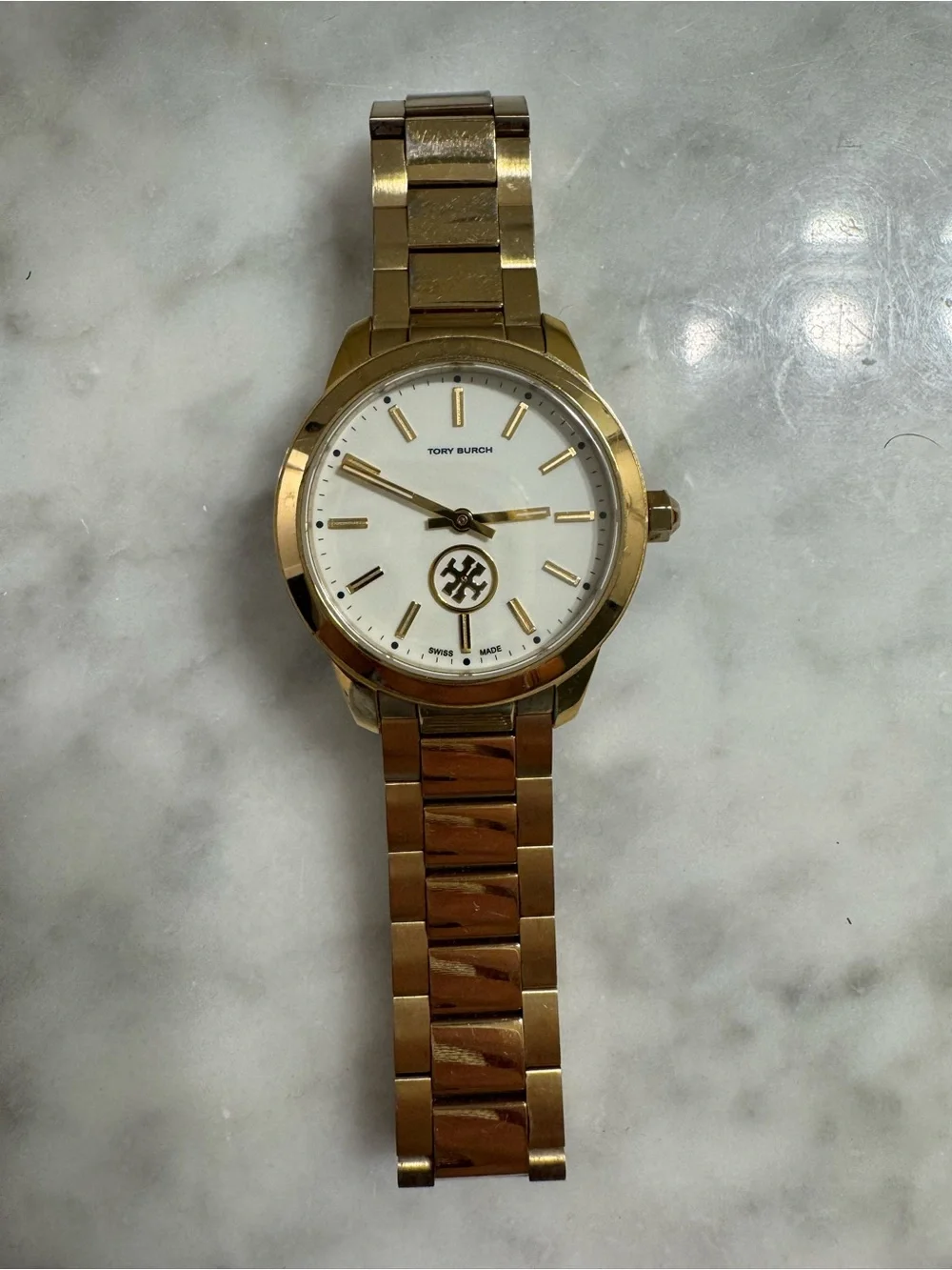 Tory Burch Gold-Tone Bracelet Watch with White Dial